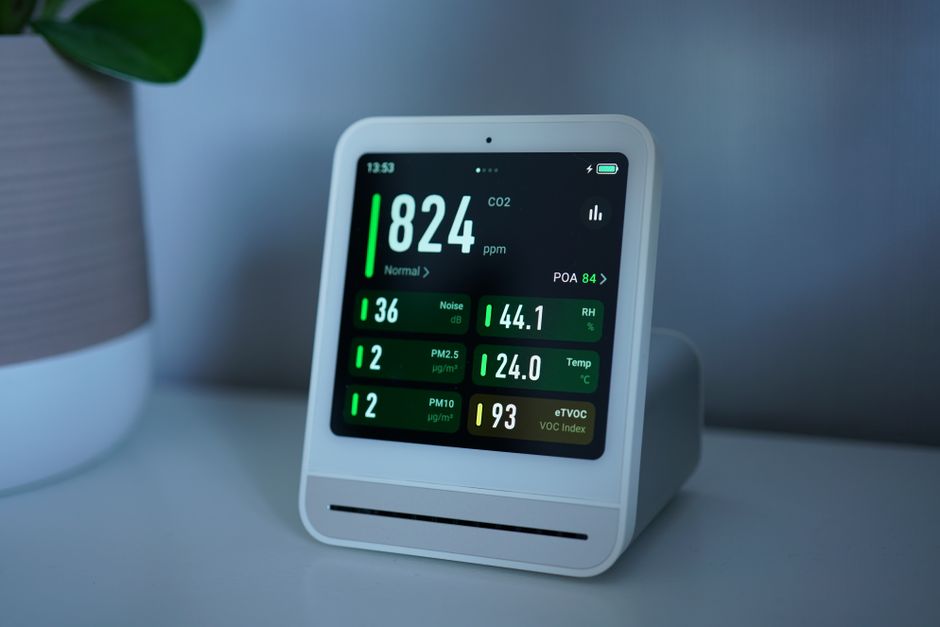 Photo by Tim Witzdam on Pexels Close-up of a digital air quality monitor displaying CO2, PM2.5, and temperature readings. Photo by Tim Witzdam on Pexels