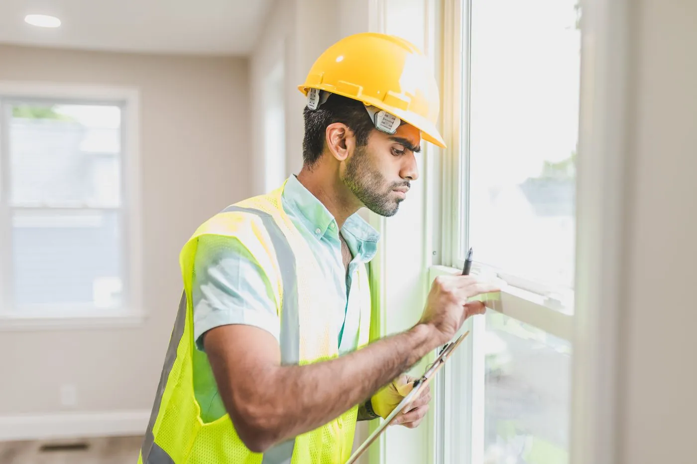 Installer in a hard hat checking a new window in a home. Photo by RDNE Stock project on Pexels