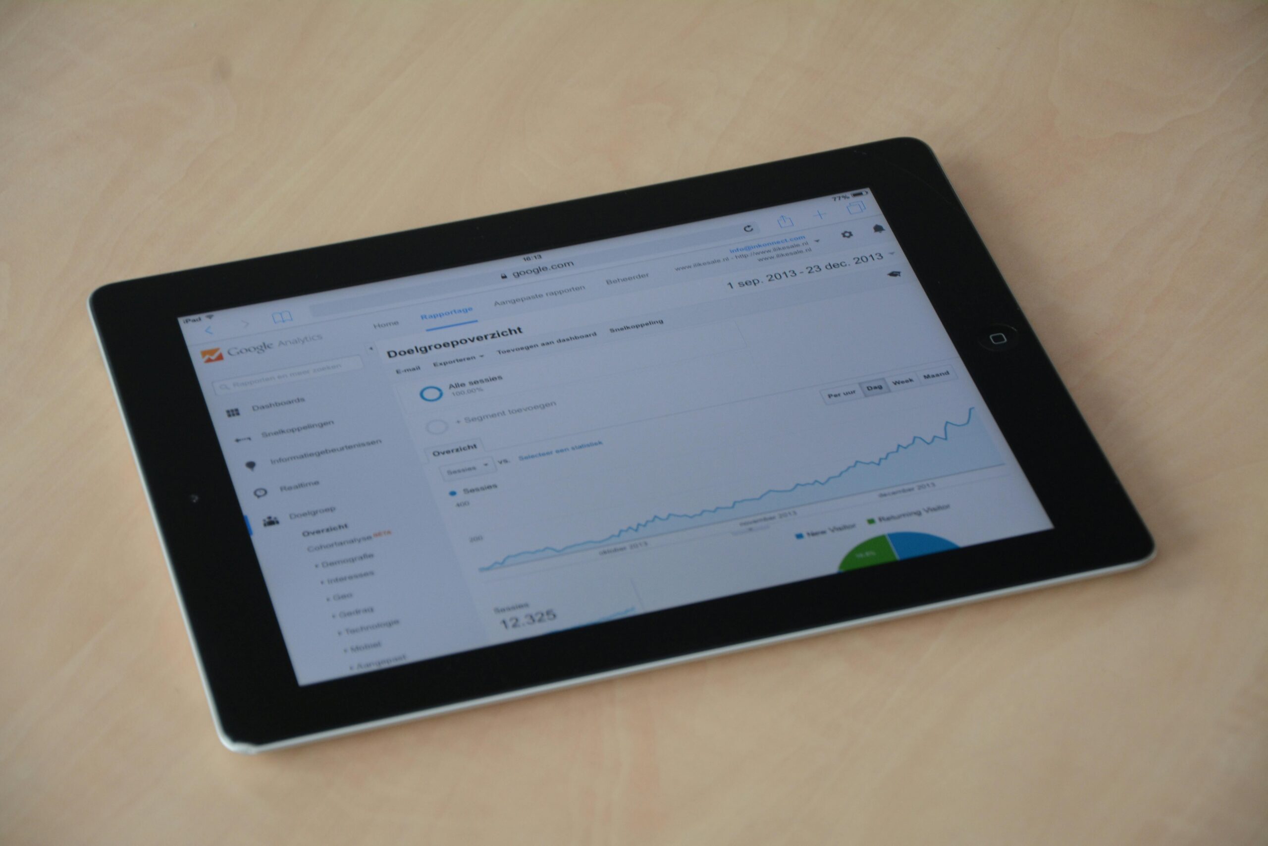 A digital tablet showing a web analytics dashboard with graphs and charts. A digital tablet showing a web analytics dashboard with graphs and charts.