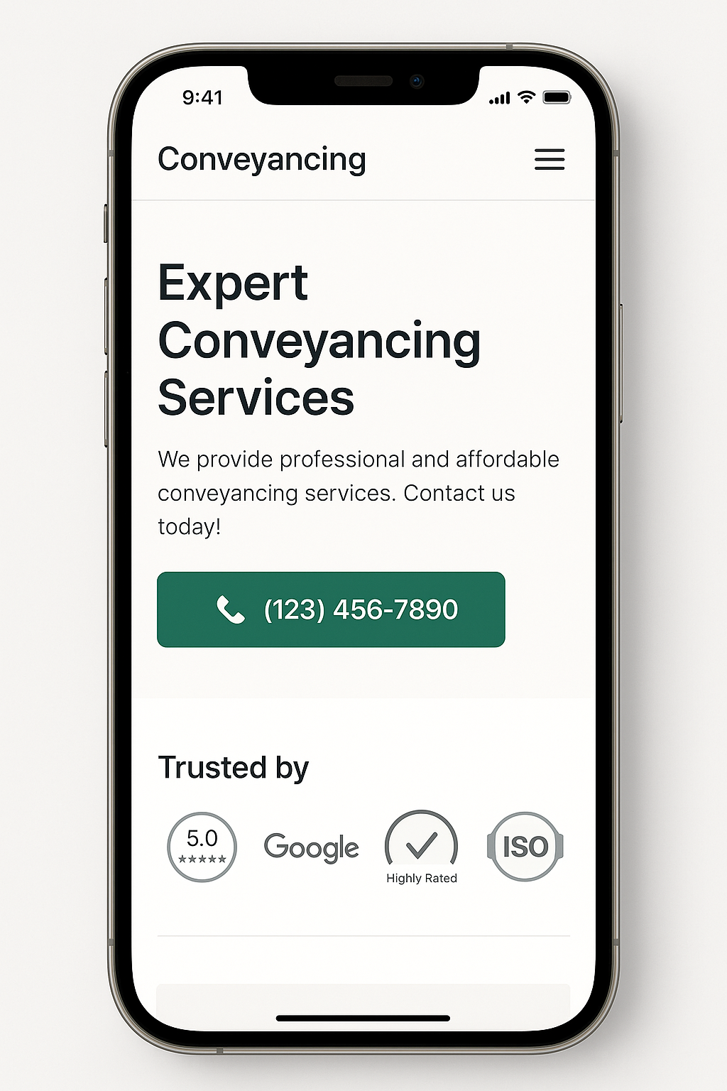 Conveyancing website mobile design mockup