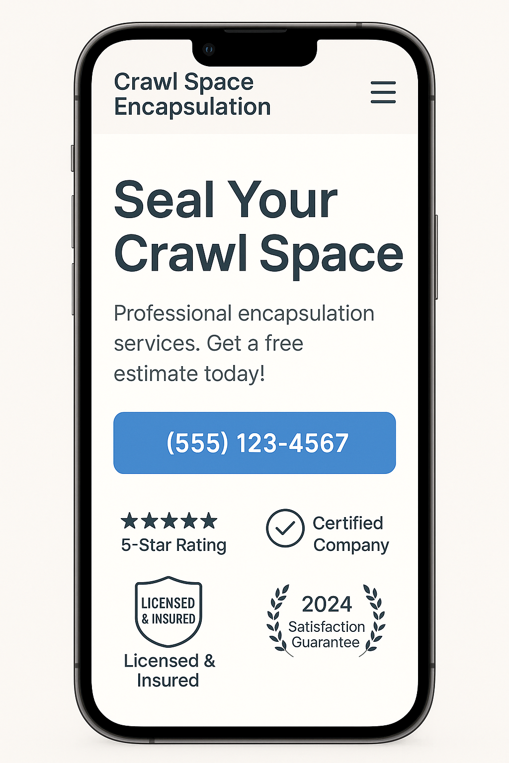 Crawl Space Encapsulation website mobile design mockup