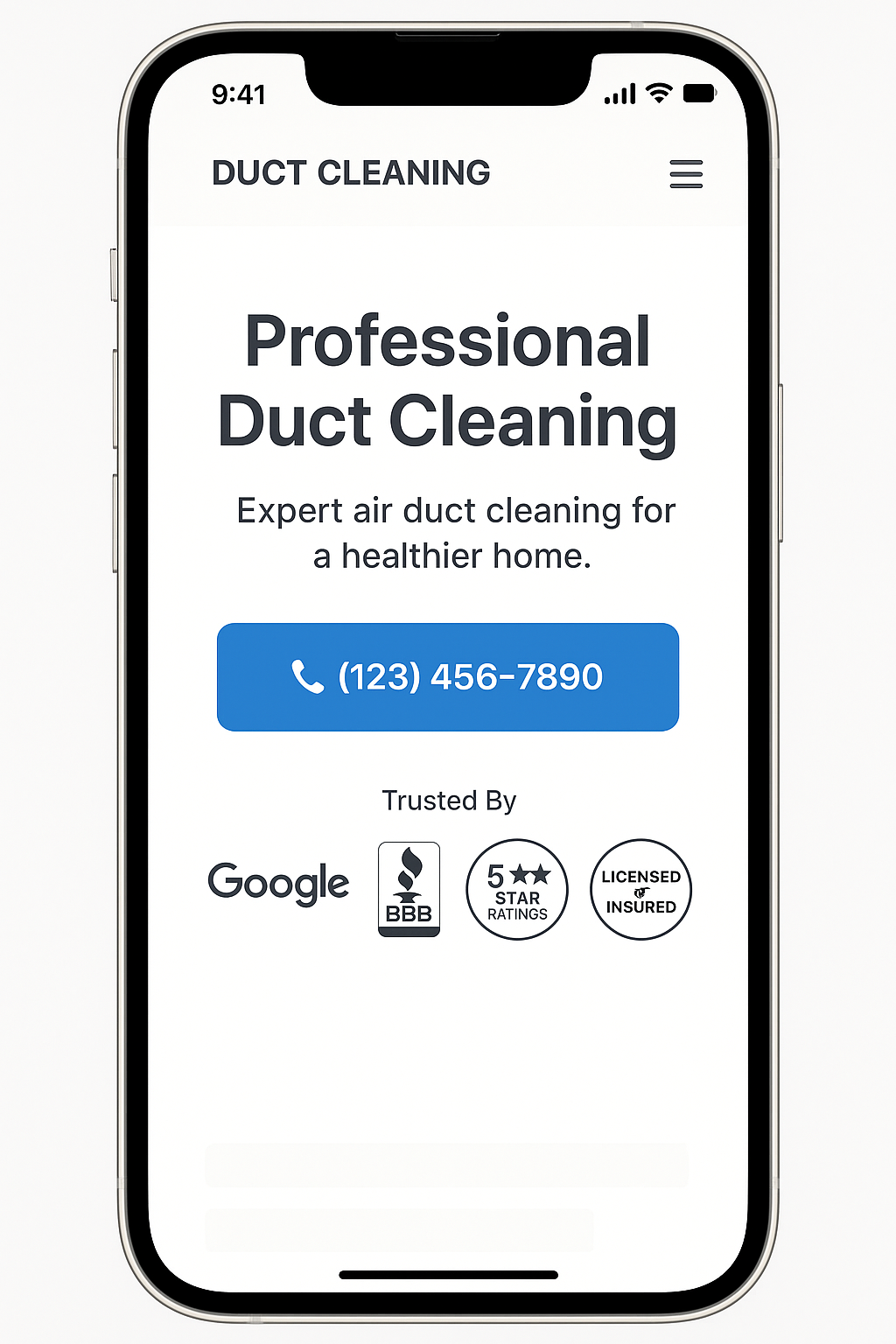 Duct Cleaning website mobile design mockup