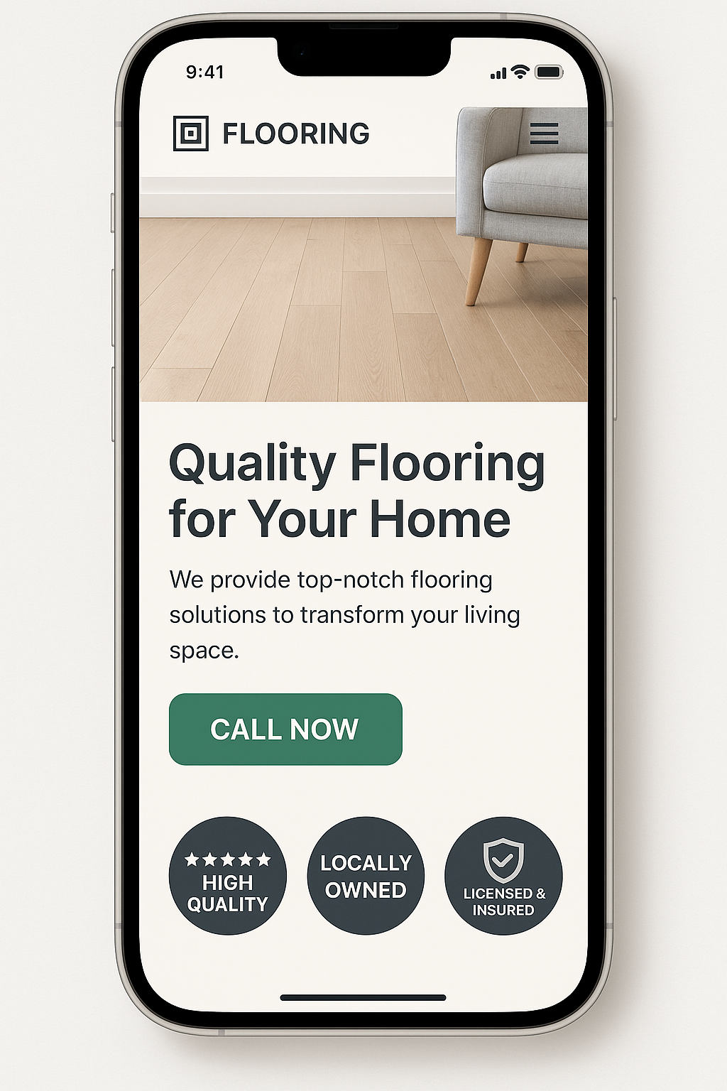 Flooring website mobile design mockup