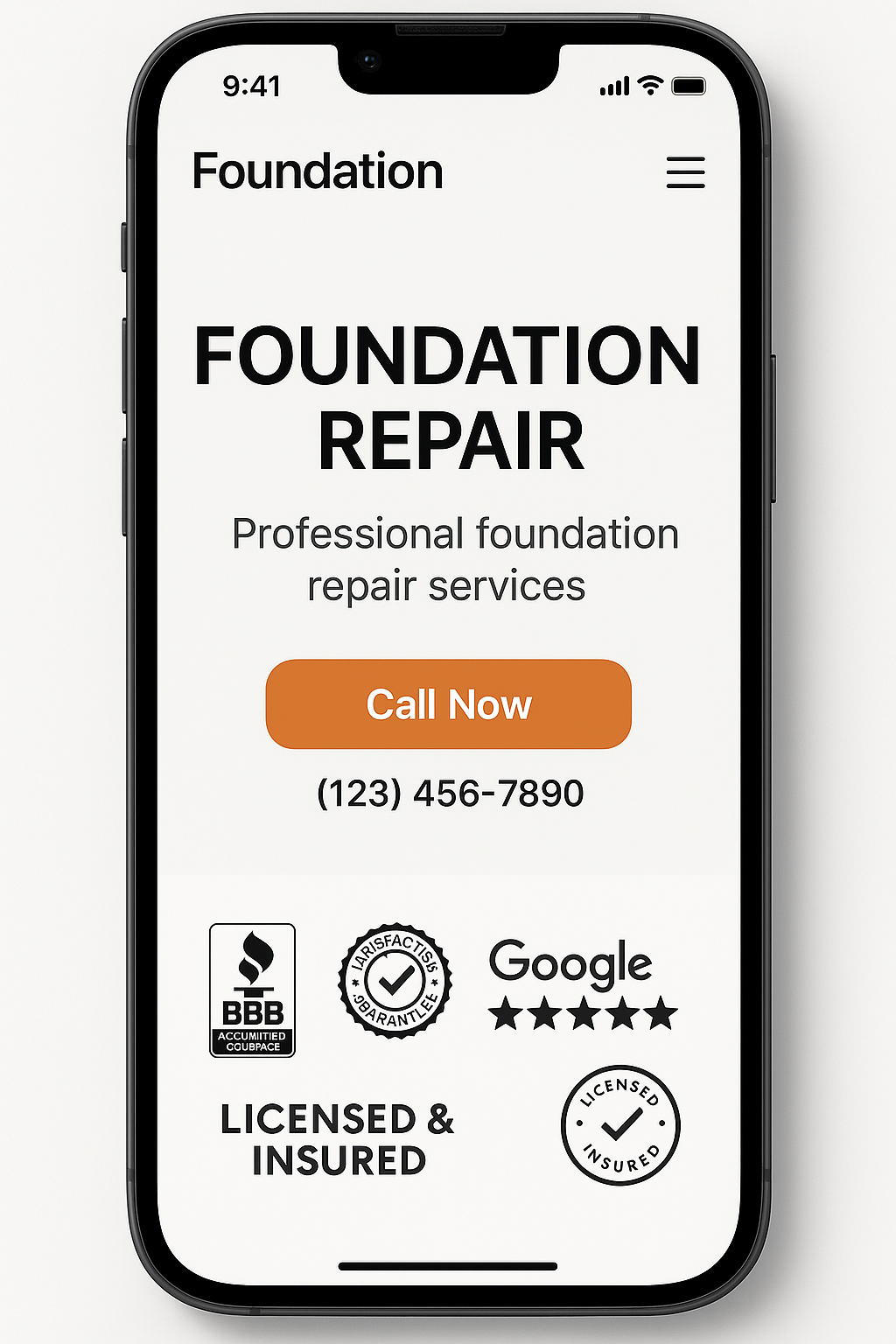 Foundation Repair website mobile design mockup