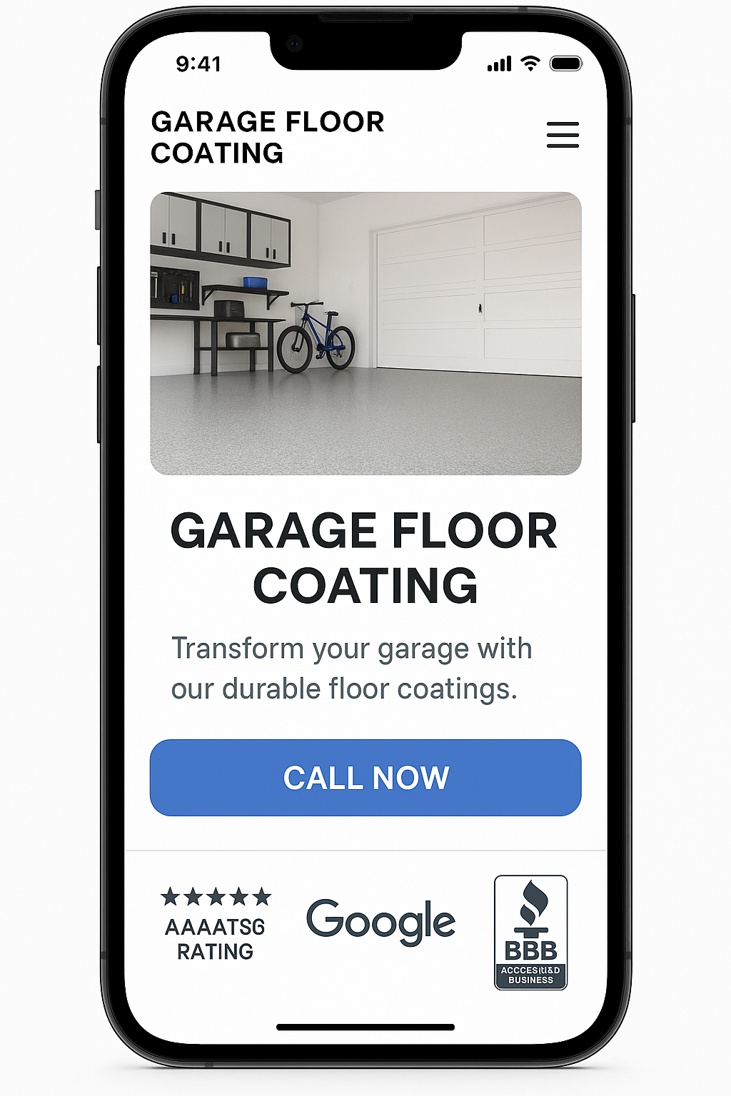 Garage Floor Coating website mobile design mockup