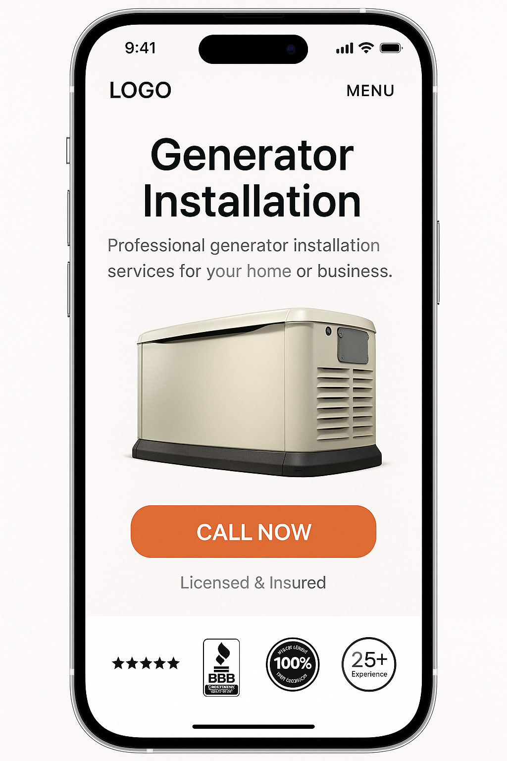 Generator Installation website mobile design mockup