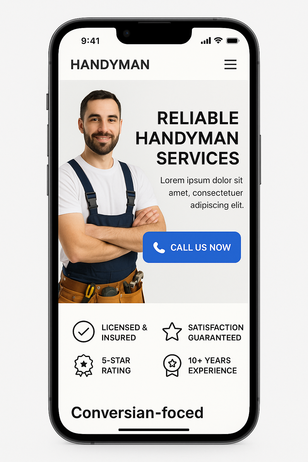 Handyman website mobile design mockup