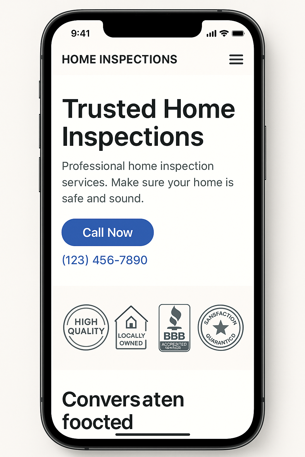 Home Inspection website mobile design mockup