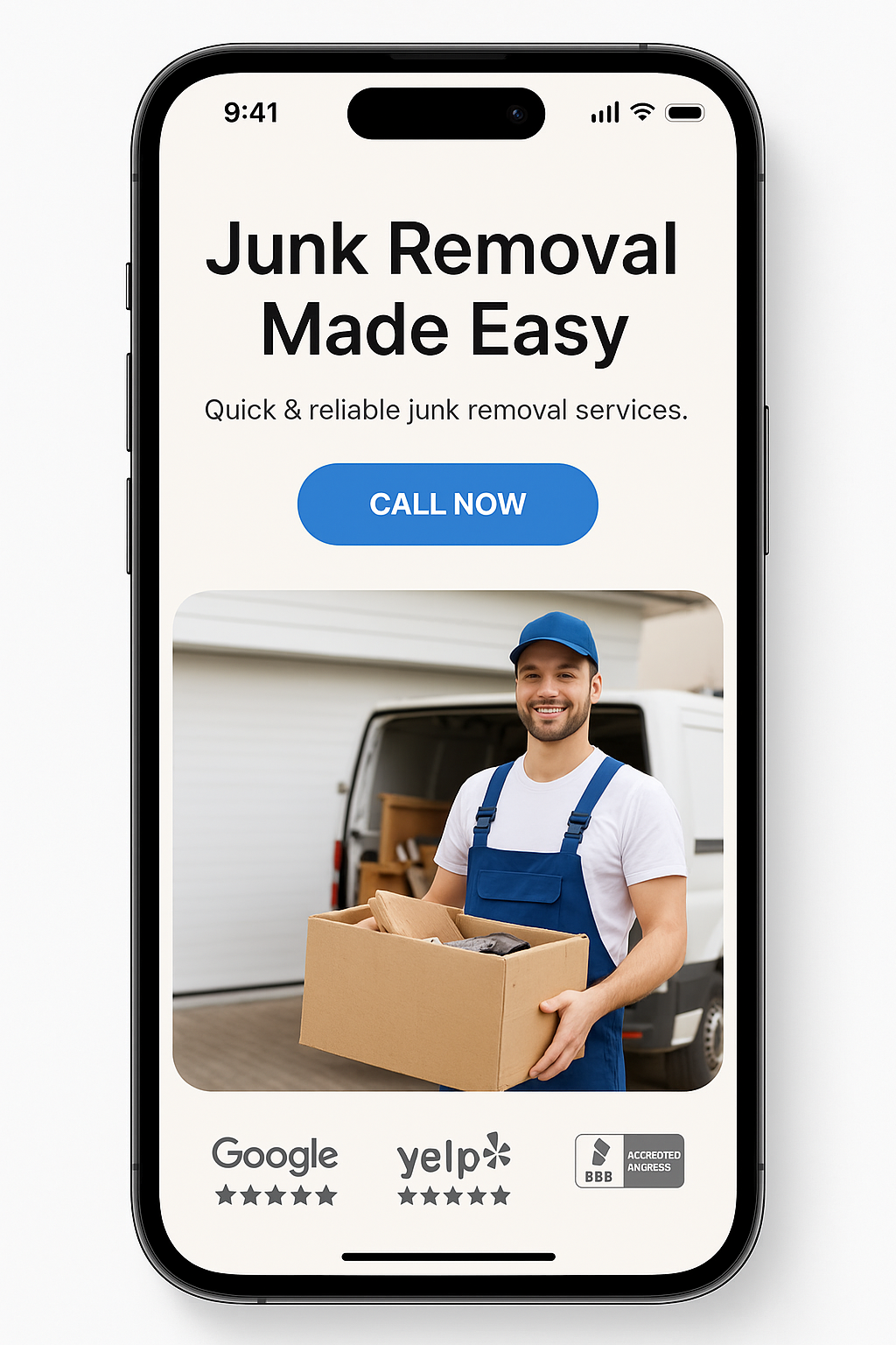 Junk Removal website mobile design mockup