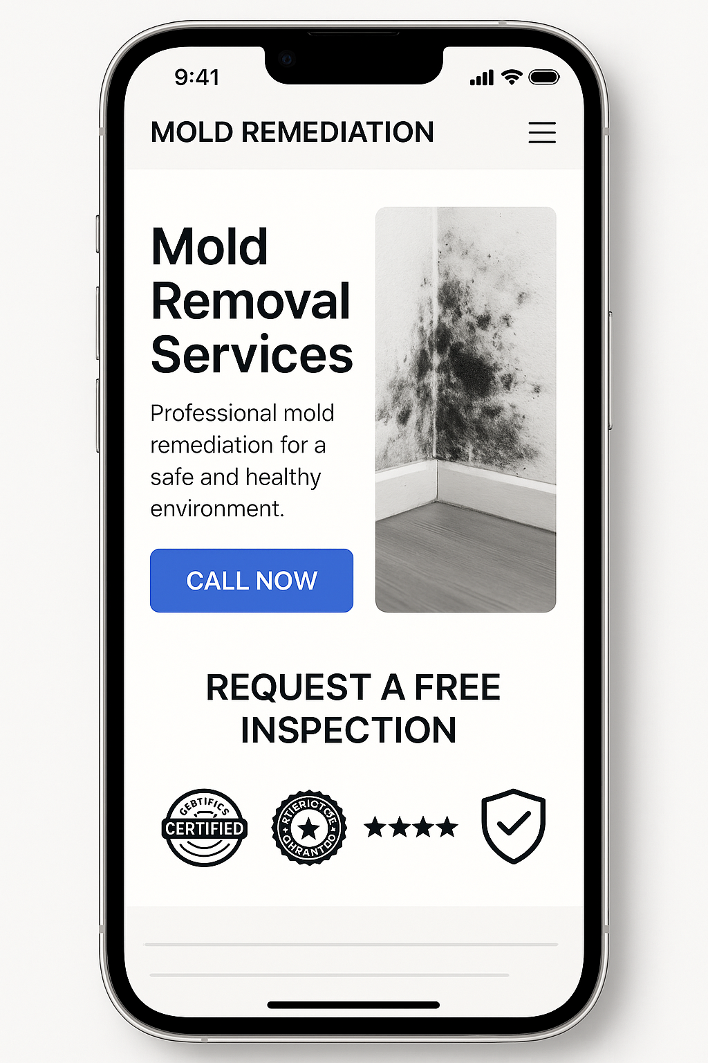 Mold Remediation website mobile design mockup