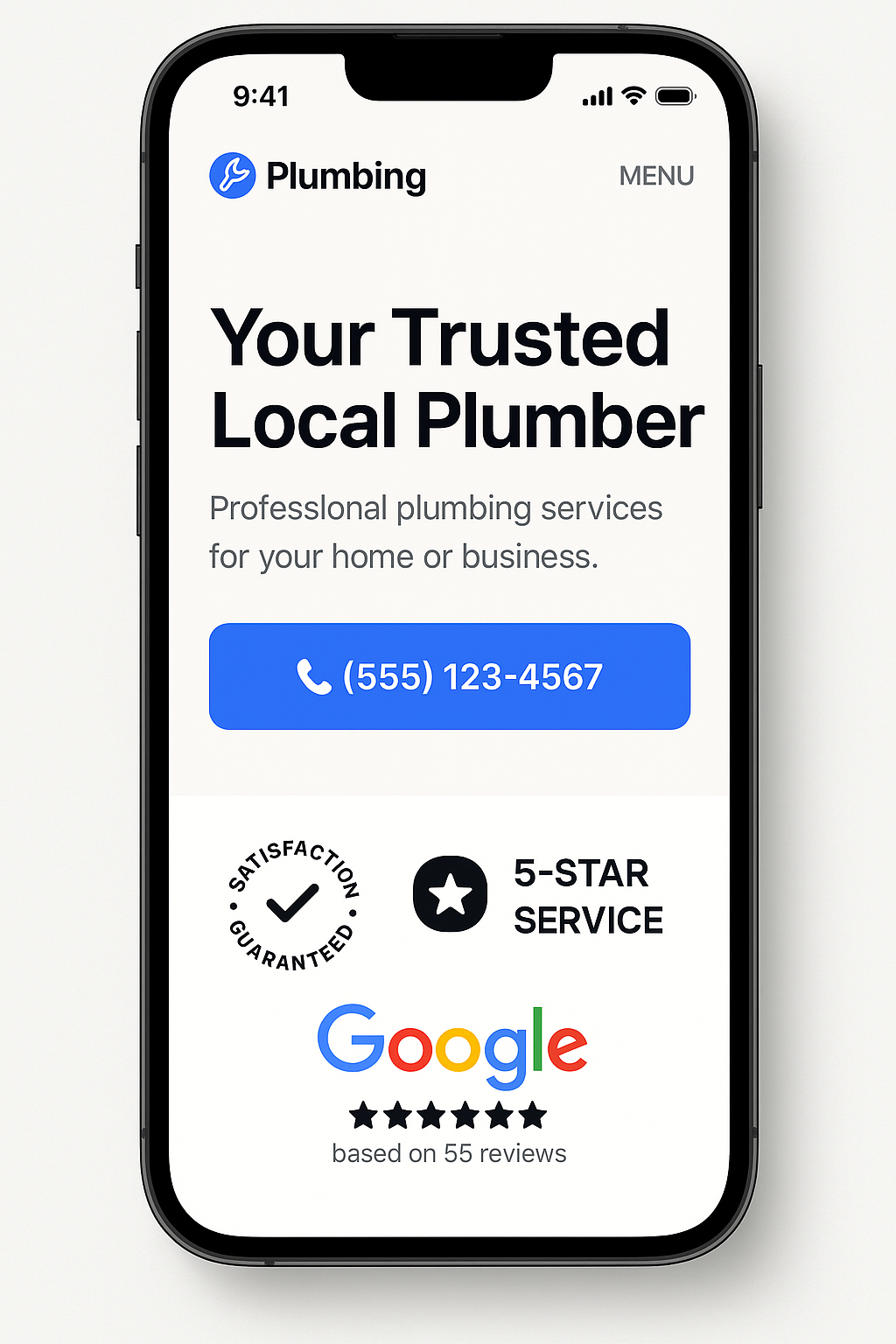 Plumbing website mobile design mockup