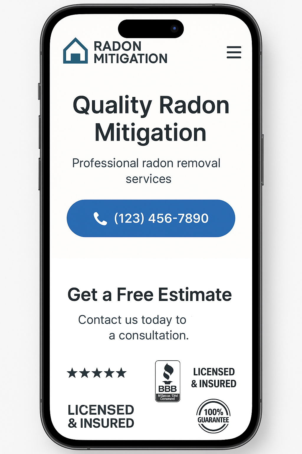 Radon Mitigation website mobile design mockup