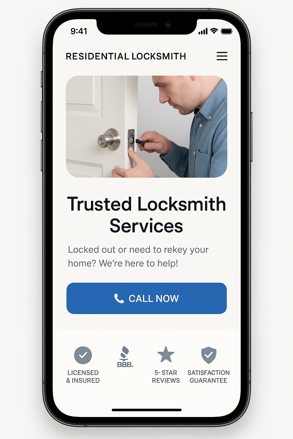 Residential Locksmith website mobile design mockup