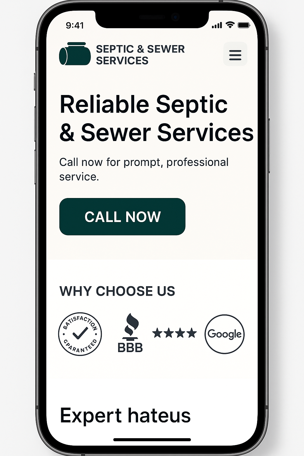 Septic and Sewer Services website mobile design mockup