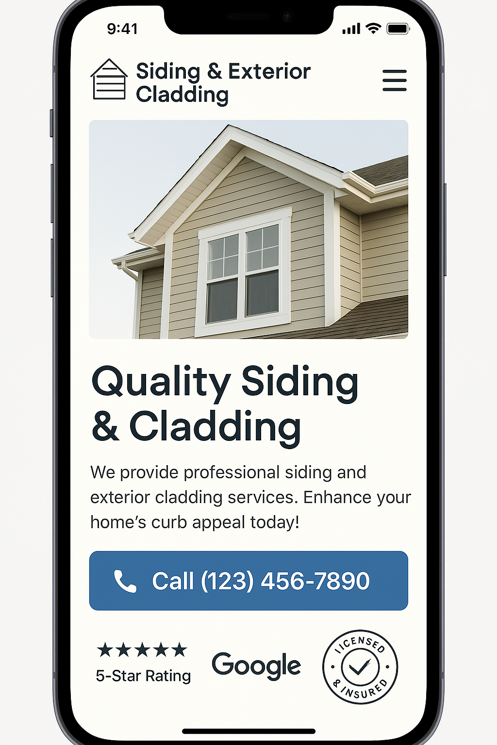 Siding and Exterior Cladding website mobile design mockup