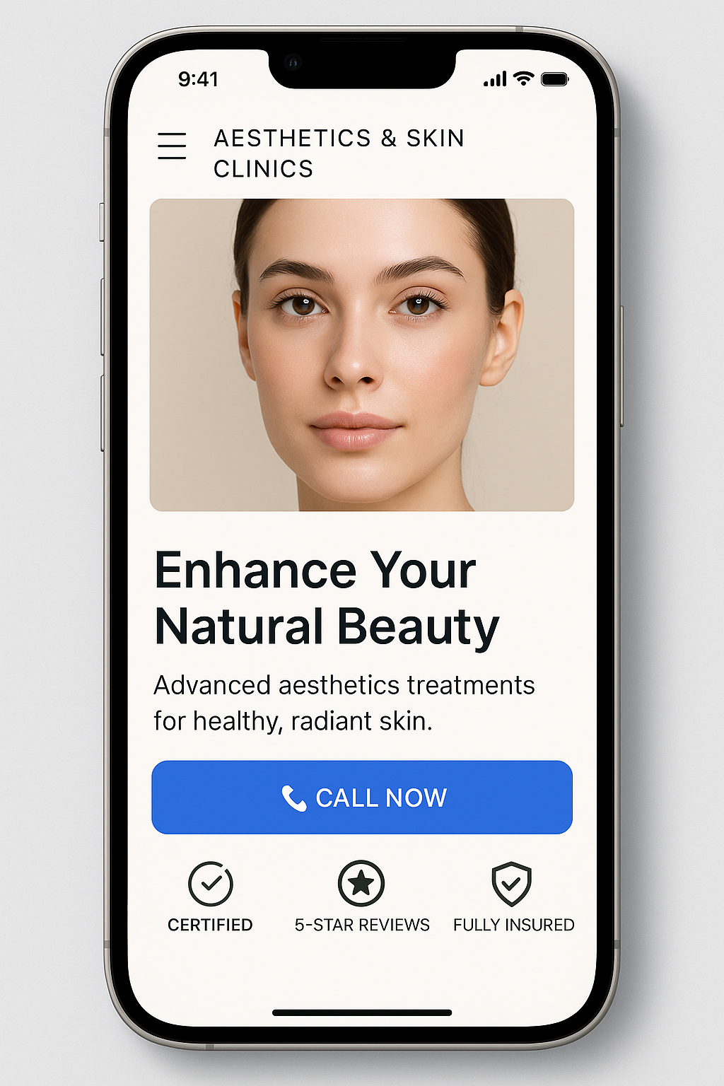 Aesthetics and Skin Clinics website mobile design mockup
