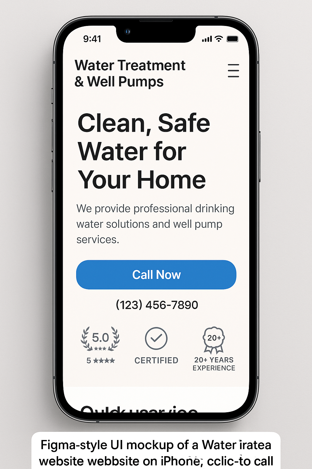 Water Treatment and Well Pumps website mobile design mockup