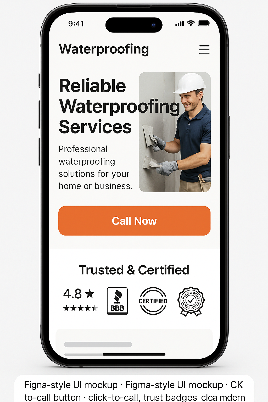Waterproofing website mobile design mockup